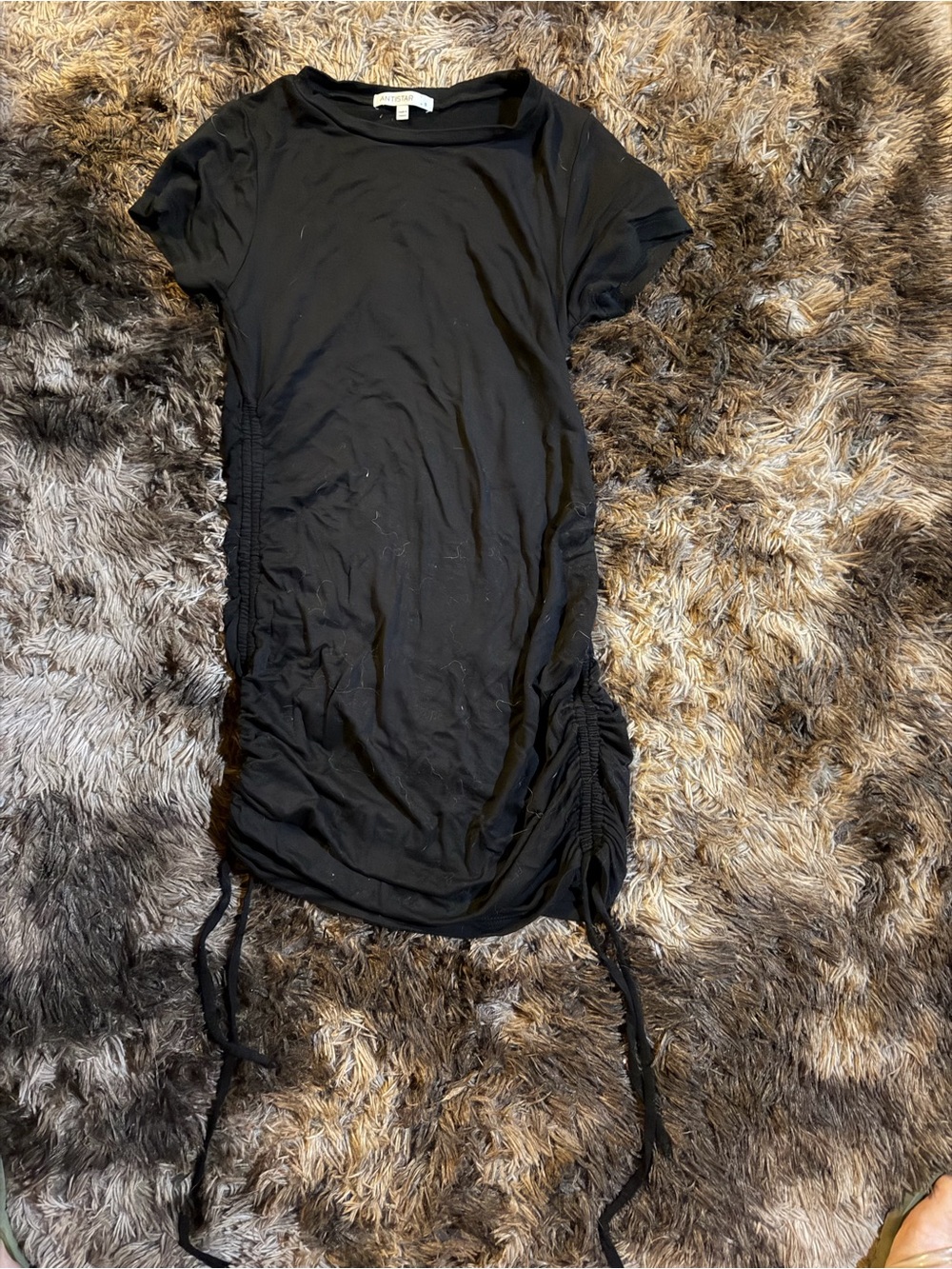 Black Side-Ruched Short Sleeve Mini Dress